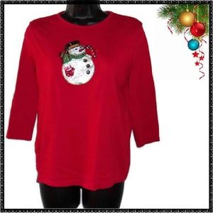 Ugly CHRISTMAS Knit Top PM Embellished Snowman